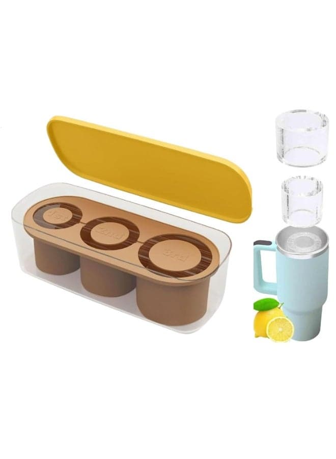 Professional Tumbler Ice Cube Tray Set - 3-Piece Silicone Cylinder Ice Mold with Airtight Lid for 20/30/40oz Tumblers, Whiskey & Cocktails (Coffee)