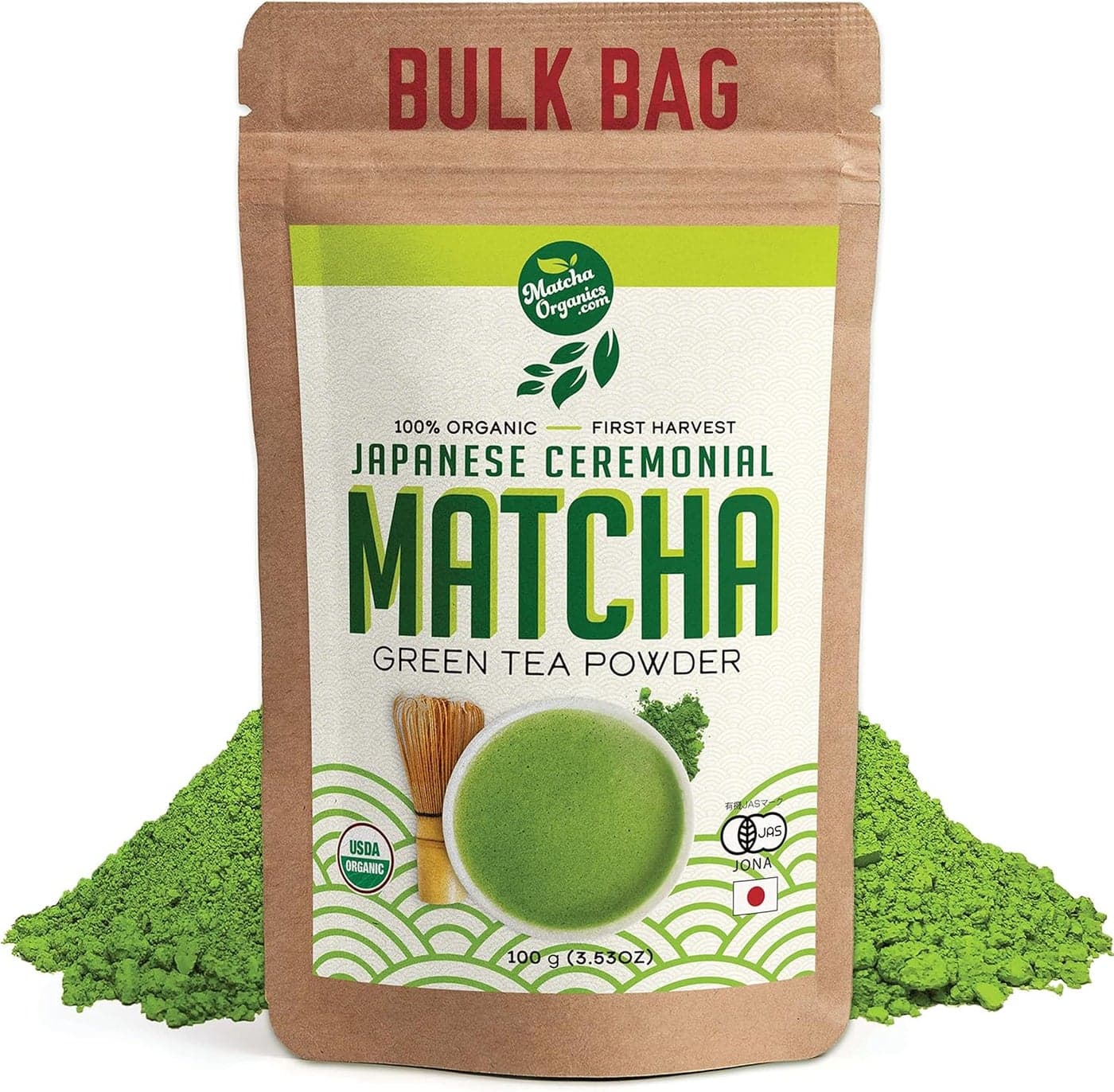 Premium Japanese Ceremonial Matcha Green Tea Powder - 1st Harvest, USDA & JAS Organic, Perfect for Lattes, Smoothies & Baking (100g)