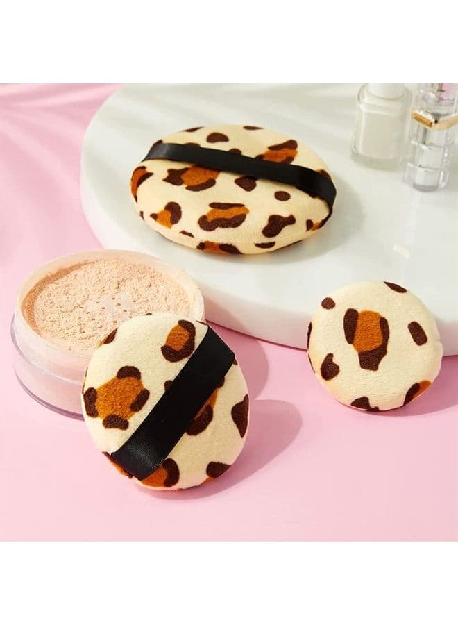 Leopard Print Makeup Powder Puff , Round Double Sided Flocking Puff, Dry Pressed Powder, Facial Makeup Sponge, Basic Beauty Tools (2 Pcs)