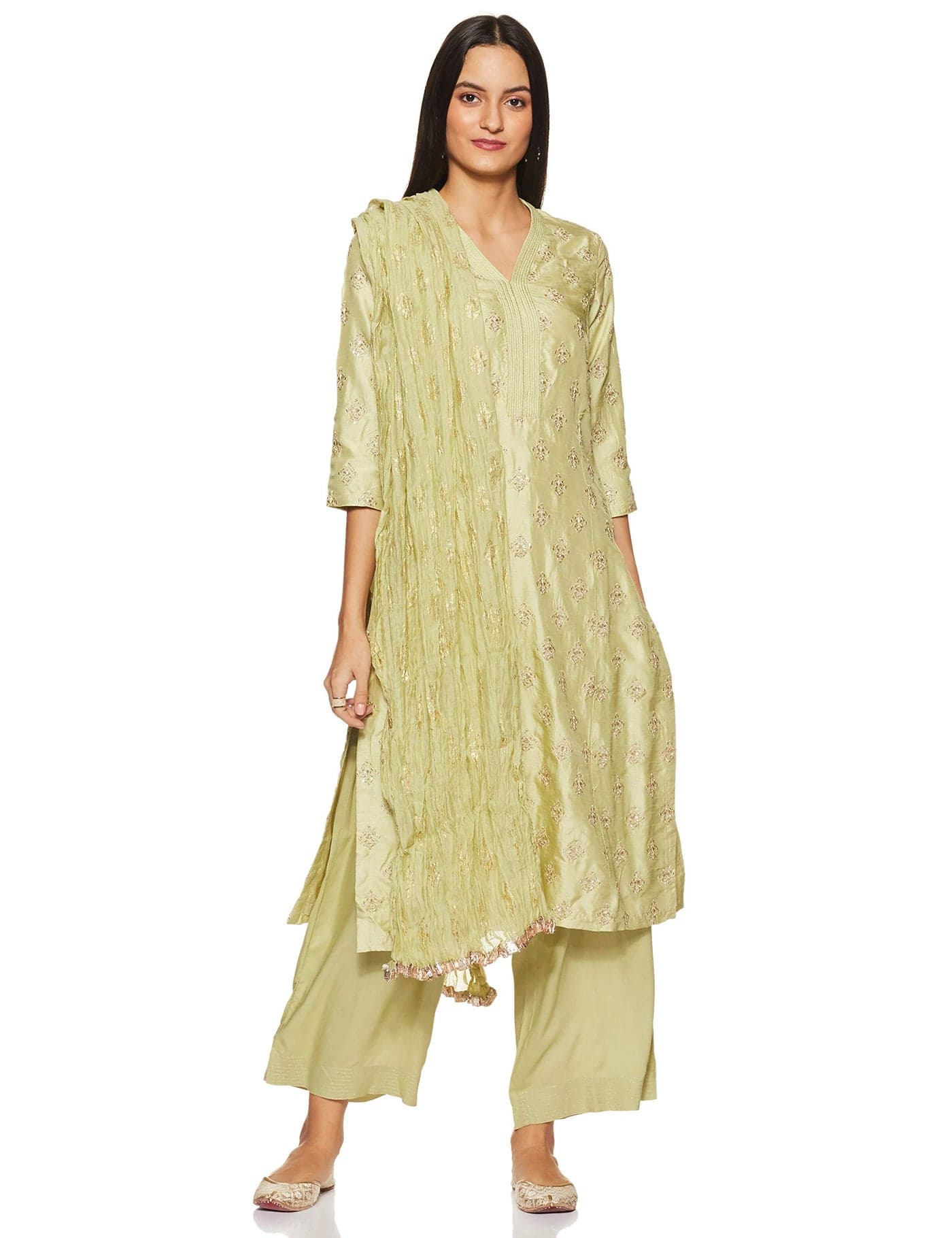 BIBA WOMEN EMBROIDERY STRAIGHT SALWAR KURTA DUPATTA(SKD6643_GREEN_34)