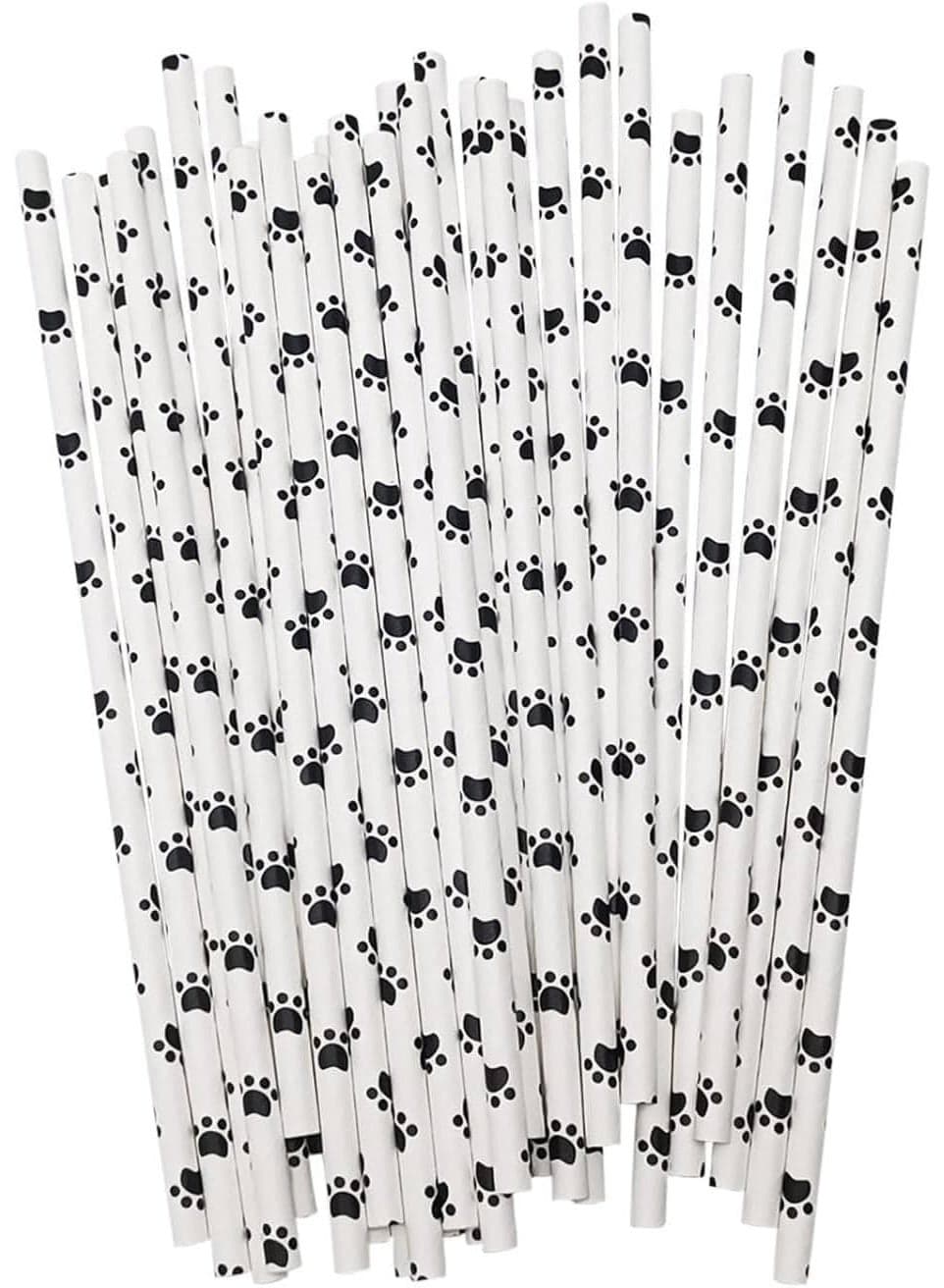 50 Pcs Paper Straws, Dog Theme Paw Print Paper Drinking Straws, Animal Doggy Party Supplies Paws Pattern Paper Straws, Disposable Straws, for Birthday, Restaurant, Food Service, Drink Stirrer, 7.76 In