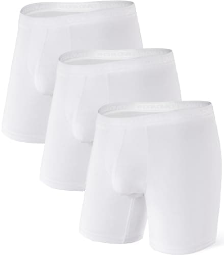 DAVID ARCHY Men's Underwear Ultra Soft Modal Dual Pouch Boxer Briefs Support Ball Pouch Bulge Enhancing Boxer Briefs for Men 3 Pack(XL, White)