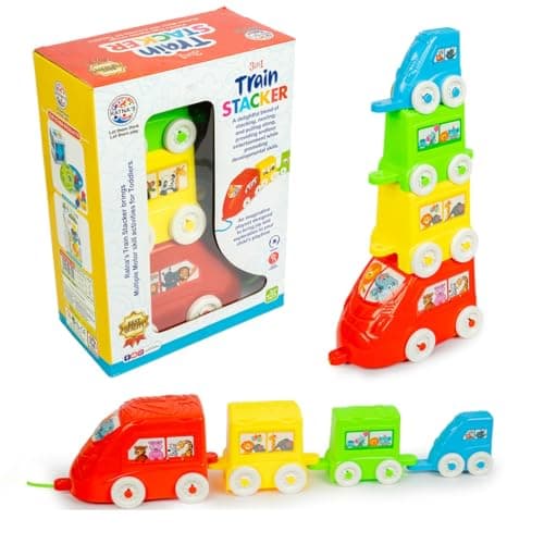 Ratna's 3-in-1 Train Stacker, Nesting, Stacking & Pull Along Toy for Kids 1+ Years
