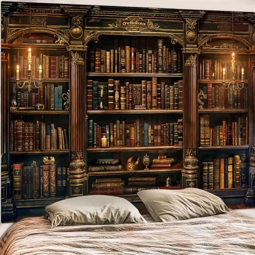 Accnicc Vintage Bookshelf Tapestry Medieval Art Book Tapestries Wall Hanging Gothic Dark Academia Retro Library Backdrop Tapestry for Bedroom Living Room Dorm Study Classroom 90× 68 inch