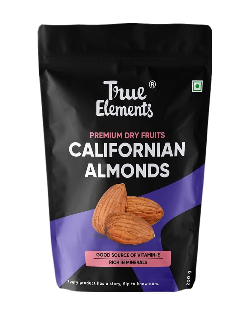 True Elements Almonds 200g - Clean and Premium Almonds | Badam Dryfruits | Healthy and Diet Snacks | Dry fruits for Festive Eating