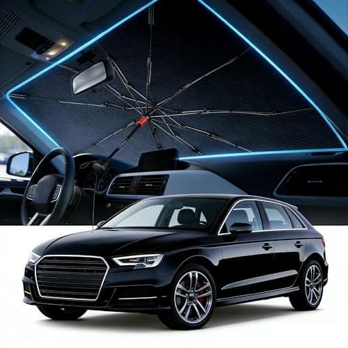 Upgraded Windshield Sun Shade Umbrella – Thickened Silver Titanium Coating, UV Protection for Car Front Window, Block Sun Rays & Keep Interior Cool, Reinforced Spring Edge, Universal Fit, 56"L x 31"W