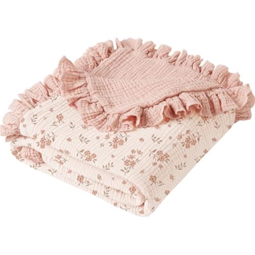 Konssy Flounce Muslin Baby Blankets, Cotton Crib Blanket for Baby Infant Toddler, Super Soft and Lightweight Nursery Blankets 40"x36" (Blossom)