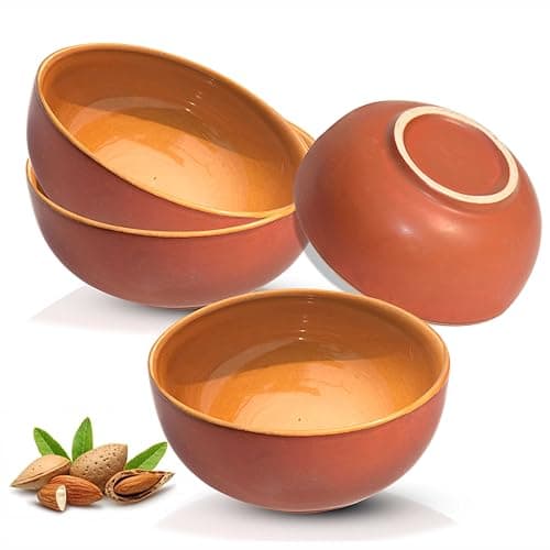 Pure Source India Ceramic Hand Painted Dessert Bowl – 125 Ml, 4 Pieces, Brown