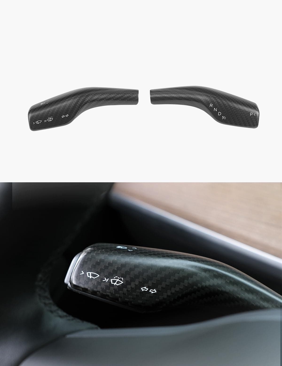 TPARTS Real Carbon Fiber Steering Lever Cover for Tesla Model 3 20182023 Model Y 20202024 Gear Shift Cover 2PCS Steering Wheel Gear Lever Accessories Matte Black