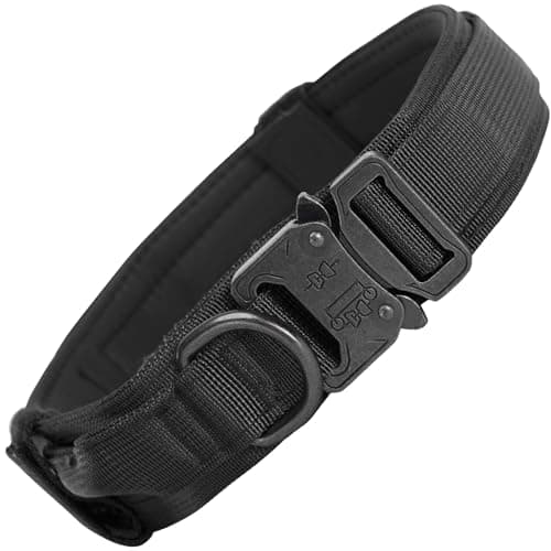 Wooflix Metal Dog Collar for Training and Walks | Nylon Collar with Tactical Metal Buckle and D-Ring for Medium and Large Dogs | Dog Collar for Heavy Breed Dogs (Large, Black)
