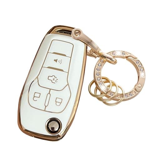 Kepdul for Ford Key Fob Cover Key Protective Flip Key Shell Holder Fit for Ford Fusion Bronco F150 F250 F350 F450 F550 Ranger Figo White