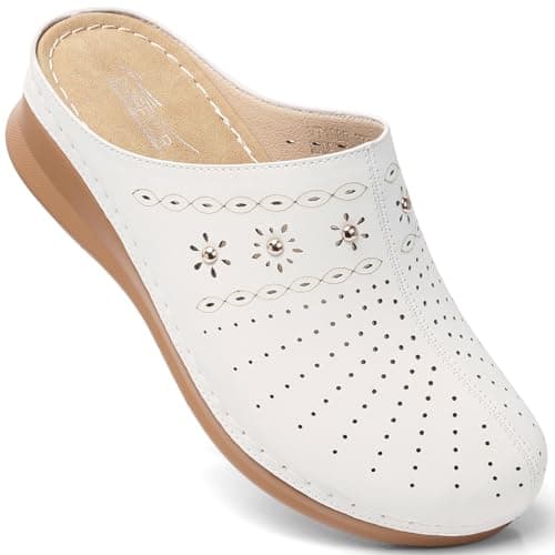 SHIBEVER Clogs for Women Mules Slip-On: Closed Toe Size 9 Summer Dressy Comfortable Womens Clog Mule - White Wedge Platform Sandals