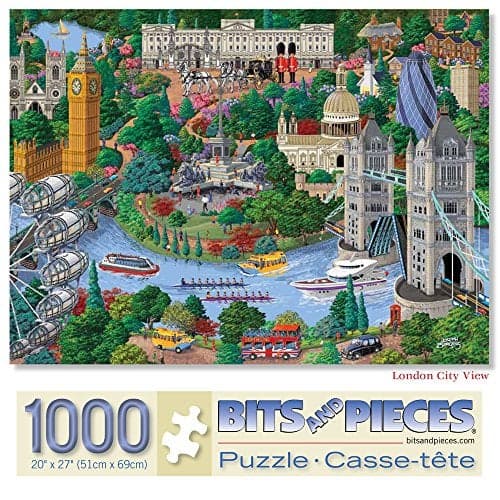 Bits and Pieces – London City View Jigsaw Puzzle for Adults – England Cityscape by Artist Joseph Burgess – Random Cut Puzzle (1000 Piece Puzzle 20" x 27")