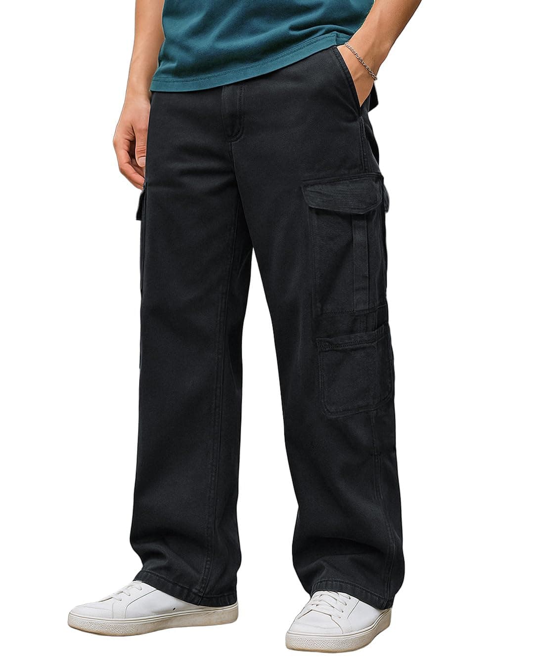 Bewakoof Men's Soild Baggy Fit Cotton Jeans_624682_Black_28
