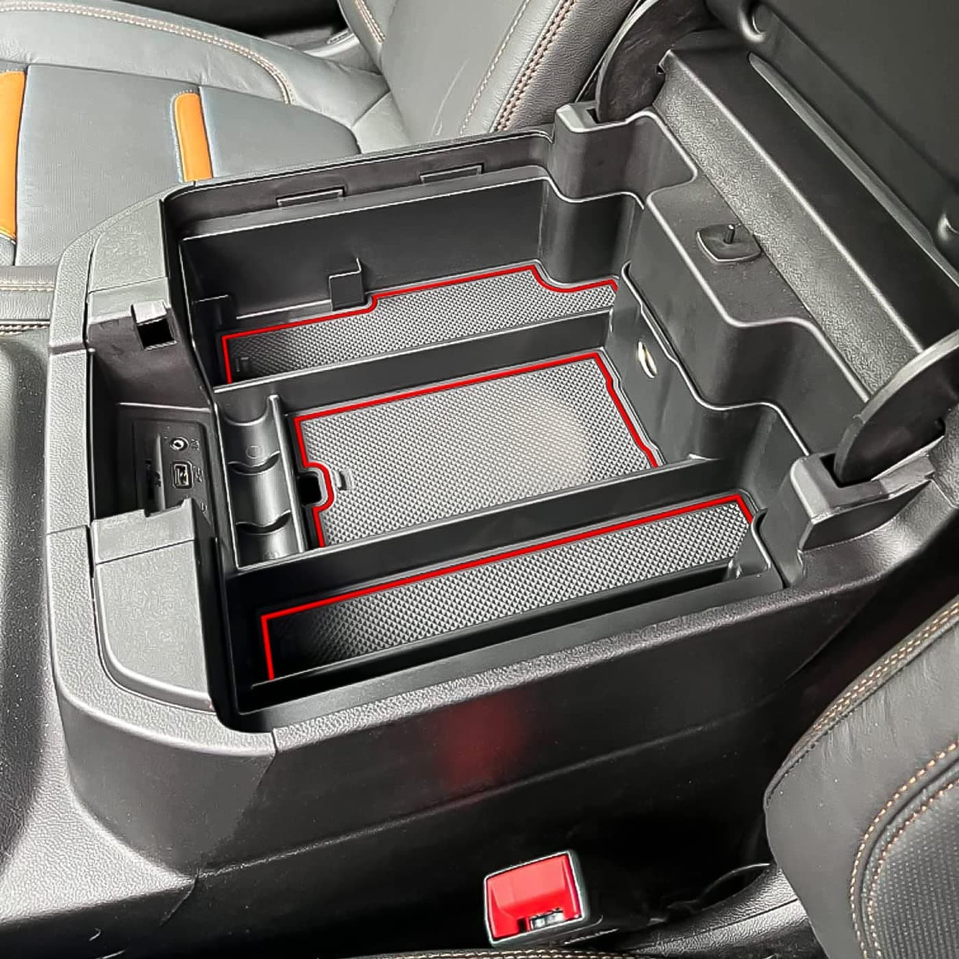TACOBRO Center Console Organizer Compatible with 20202023 SilveradoSierra 25003500HD 20192022 Chevy Silverado 1500 GMC Sierra 1500 Accessories FullCoverage Insert Tray ABS materialRed