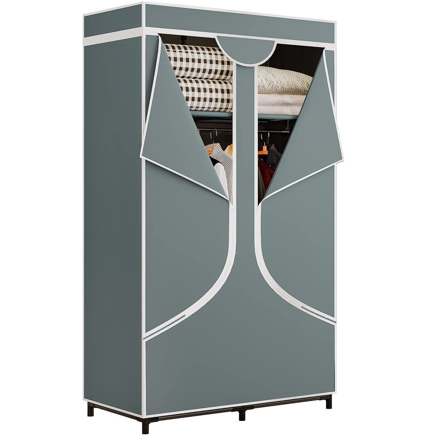 SORCEDAS Portable Wardrobe Closet Storage Organizer Metal Hanging Rack NonWoven Fabric 34 Inch Grey