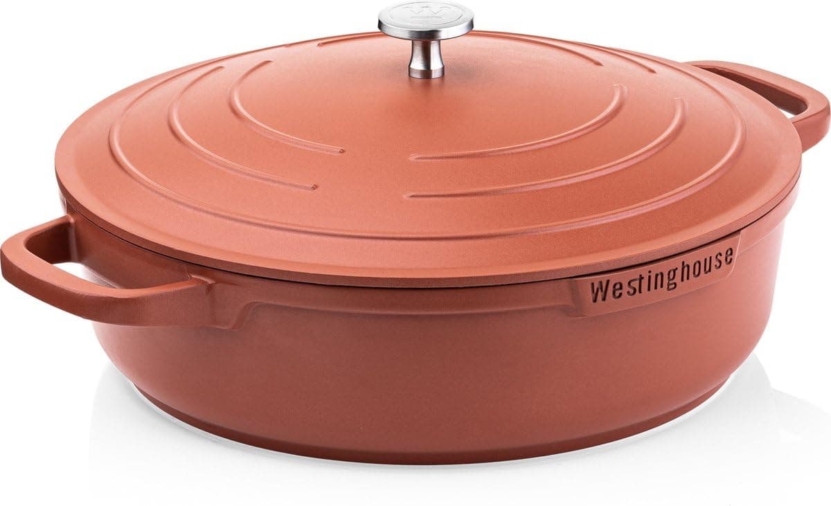 Westinghouse Performance Series 32 cm Orange Casserole Sauté Pan with Lid & Handle Holder | Non-Stick, Induction & Oven Safe, Dishwasher Friendly | Heavy-Duty Aluminum Cookware for All Hobs