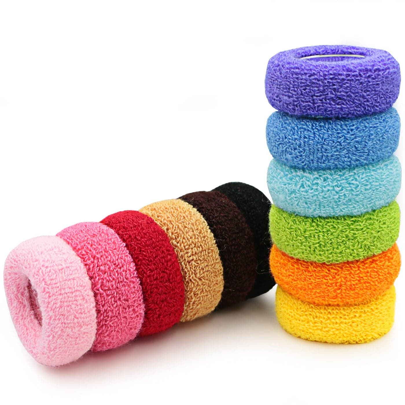 Large Stretch Terry Cloth Hair Ties and Ponytail Holders Thick Hair Elastics Knit Scrunchies for All Hair Types Hair Accessories for Women Girls Kids 12Pack