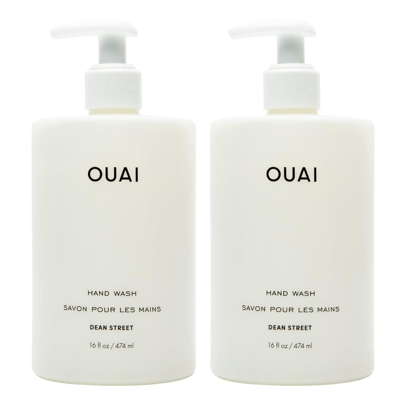 OUAI Hand Wash Full Size - Liquid Hand Soap with Jojoba, Avocado, & Rose Hip Oil for Replenished Skin - Gentle Exfoliating Bathroom + Kitchen Hand Soap - (2 Pack, 16 Fl Oz Each)