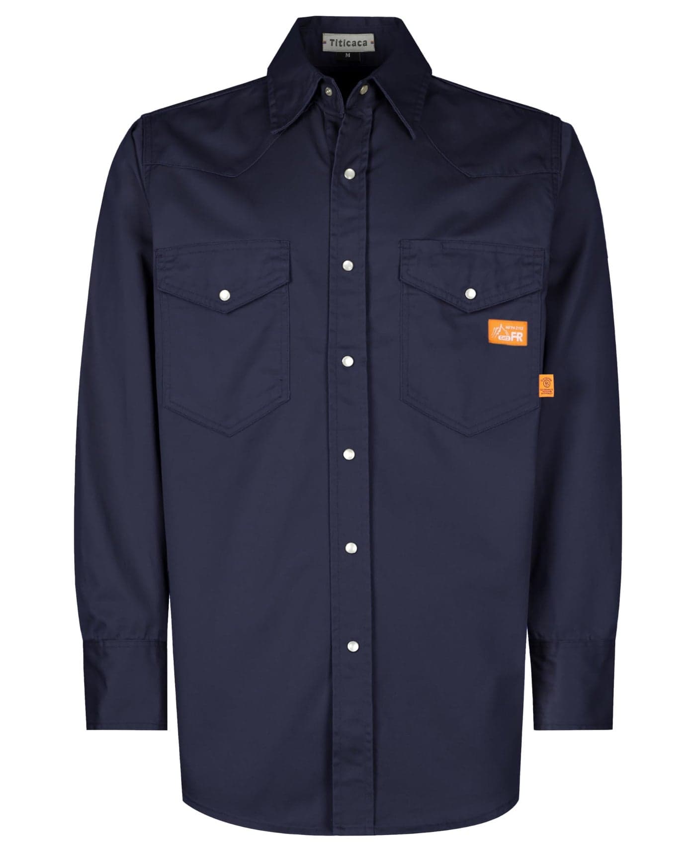 Titicaca FR Work Shirt Pearl Snaps Flame Resistant Shirt Men's Cotton 6.5oz Lightweight Navy Welder's Shirts