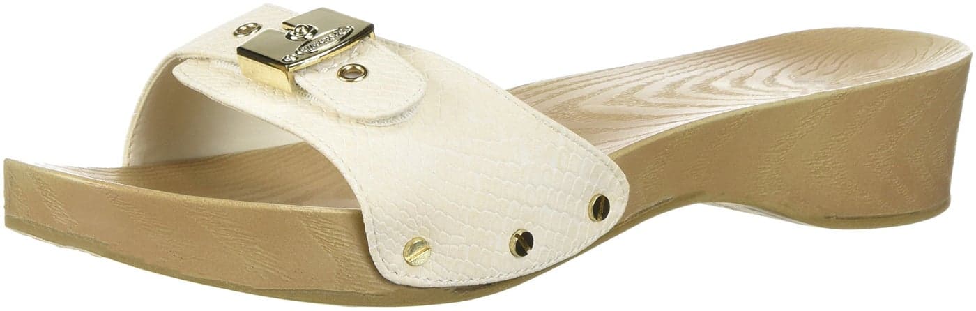 Dr. Scholl's Shoes Women's Classic Sandal Faux Wood Slide Sandal ,Gardenia White Snake Print,8
