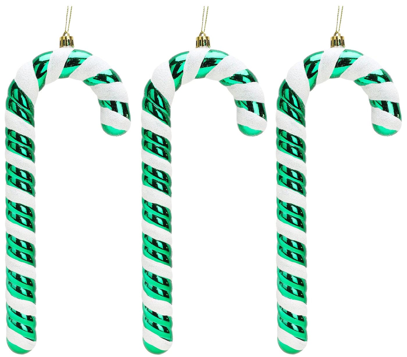Christmas Concepts Pack of 3250mm 10 Extra Large Candy Cane Baubles Shiny Glitter Decorated Christmas Decorations Emerald Green