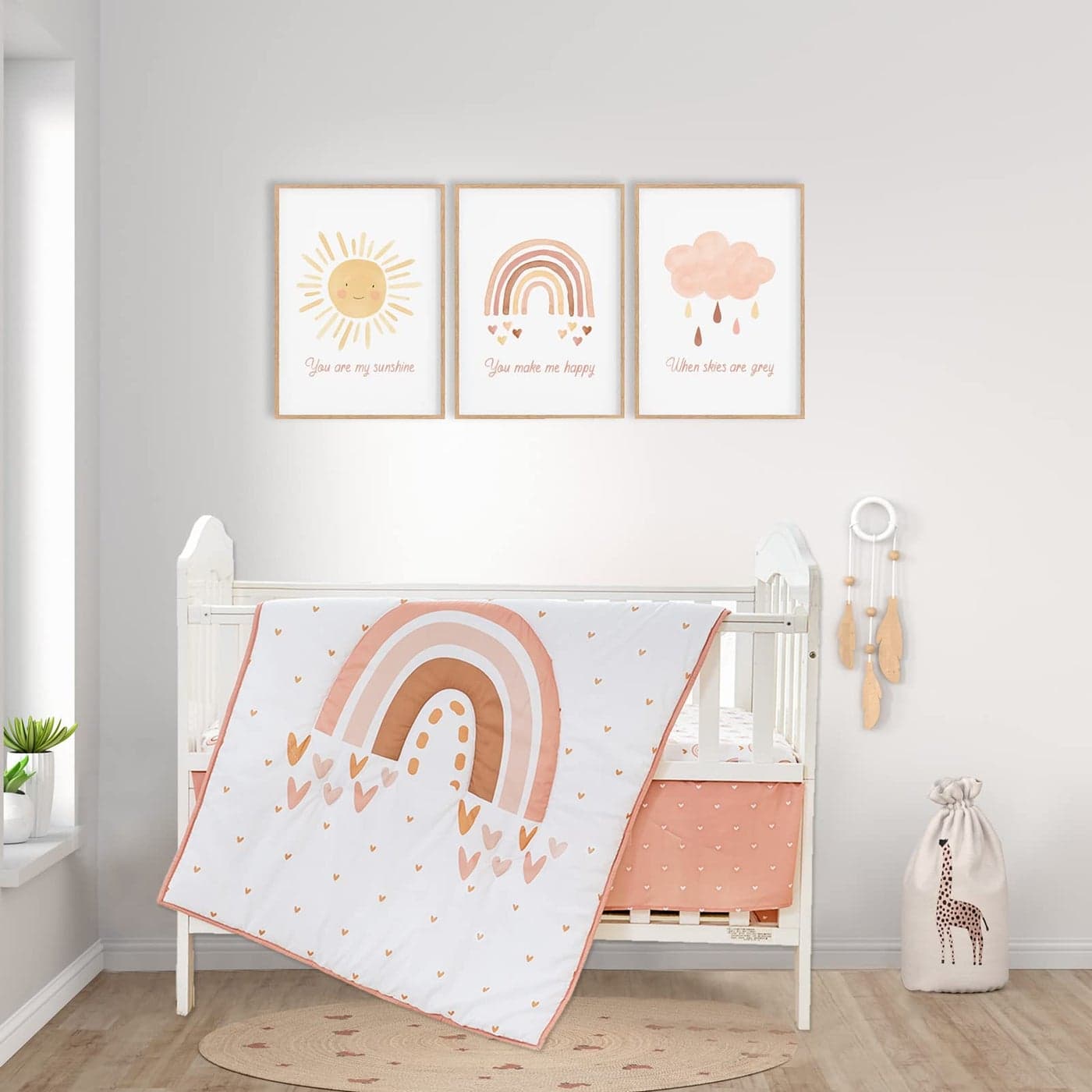 3 Piece Rainbow Boho Crib Bedding Set Standard Size Nursery Bedding for Boys and Girls with Crib Sheet Comforter Crib Skirt