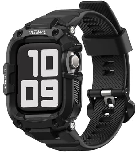 ULTIMAL Rugged Band with Case for Apple Watch 44mm MilitaryGrade Shockproof Protective Strap for Men AllinOne Outdoor Sport Watch Band Compatible with iWatch Series 654SE3SE2SE Black