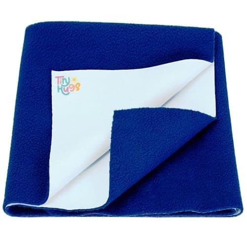 TinyHugs Waterproof Quick Dry Baby Bed Protector Sheet | Cotton Feel Anti-Pilling Fleece | Extra Absorbent, Breathable & Soft | Small Size (50cm x 70cm), Pack of 1, Royal Blue