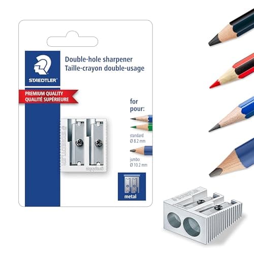 STAEDTLER Metal DoubleHole Pencil Sharpener Precision 23 30 Angles for Standard Colored Pencils 3Point Blade Design for Sharp Lines