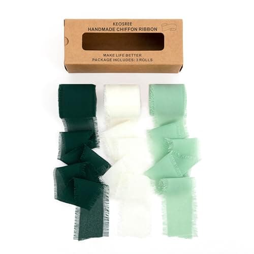 KEOSREE Cream White Sage Green Chiffon Ribbon15 x21Yd3RollsX7Yd