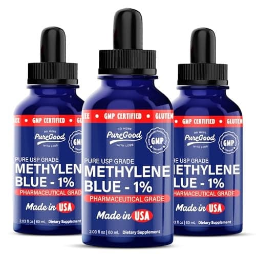 Methylene Blue 1% Liquid – 10 mg per 1 mL Serving – 60mL (2.03 fl oz) – About 60 Servings per Bottle (3 Pack) – Third-Party Tested – Amber Glass Bottle