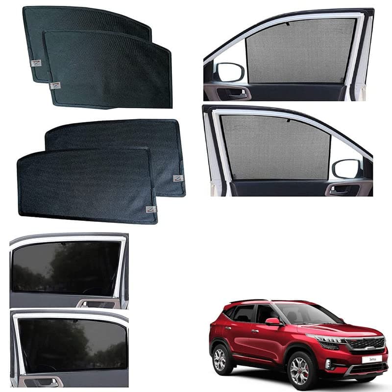 WolkomHome car Fix Curtain Window Shades Half Curtains Sunshade for Seltos 2023 (Set of 4)