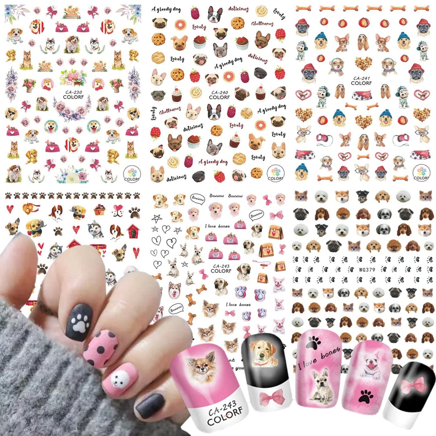 Cute Dog Nail Art Stickers Cartoon Animal SelfAdhesive Sticker 3D Pupply Nail Art Decals Design Holographic Little Dog Nail Decal Supplies for Women Girls Manicure Charms Decoration DIY Nail Sticker