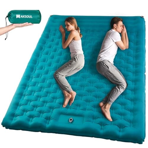 AKSOUL Sleeping Pad Camping Inflatable: Extra Thickness Double Persons Self Inflating Mat with Built-in Foot Pump, Lightweight Ultra-Wide Air Mattress with Pillow for Camping, Backpacking