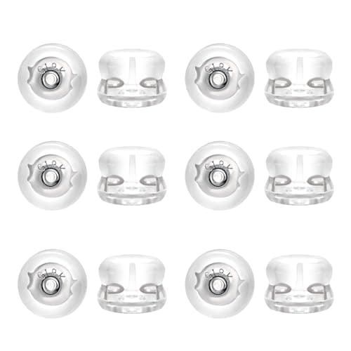 Earring BacksSoft 18K Gold Silicone Plastic Rubber Earring Backs for Studs 12pcs White Gold Clear Plastic Earring Backer Replacement for Heavy Earrings Secure Locking Earring Backs