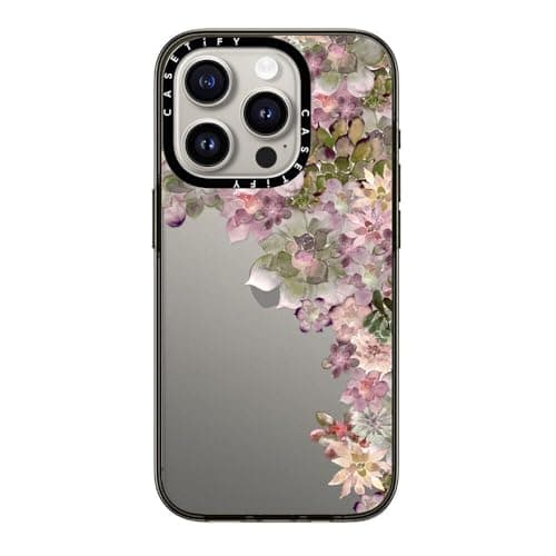 CASETiFY Compact Case for iPhone 15 Pro Lightweight 4 ft 2X Military Grade Drop ProtectionSlim My Succulent Garden Rose Clear Black