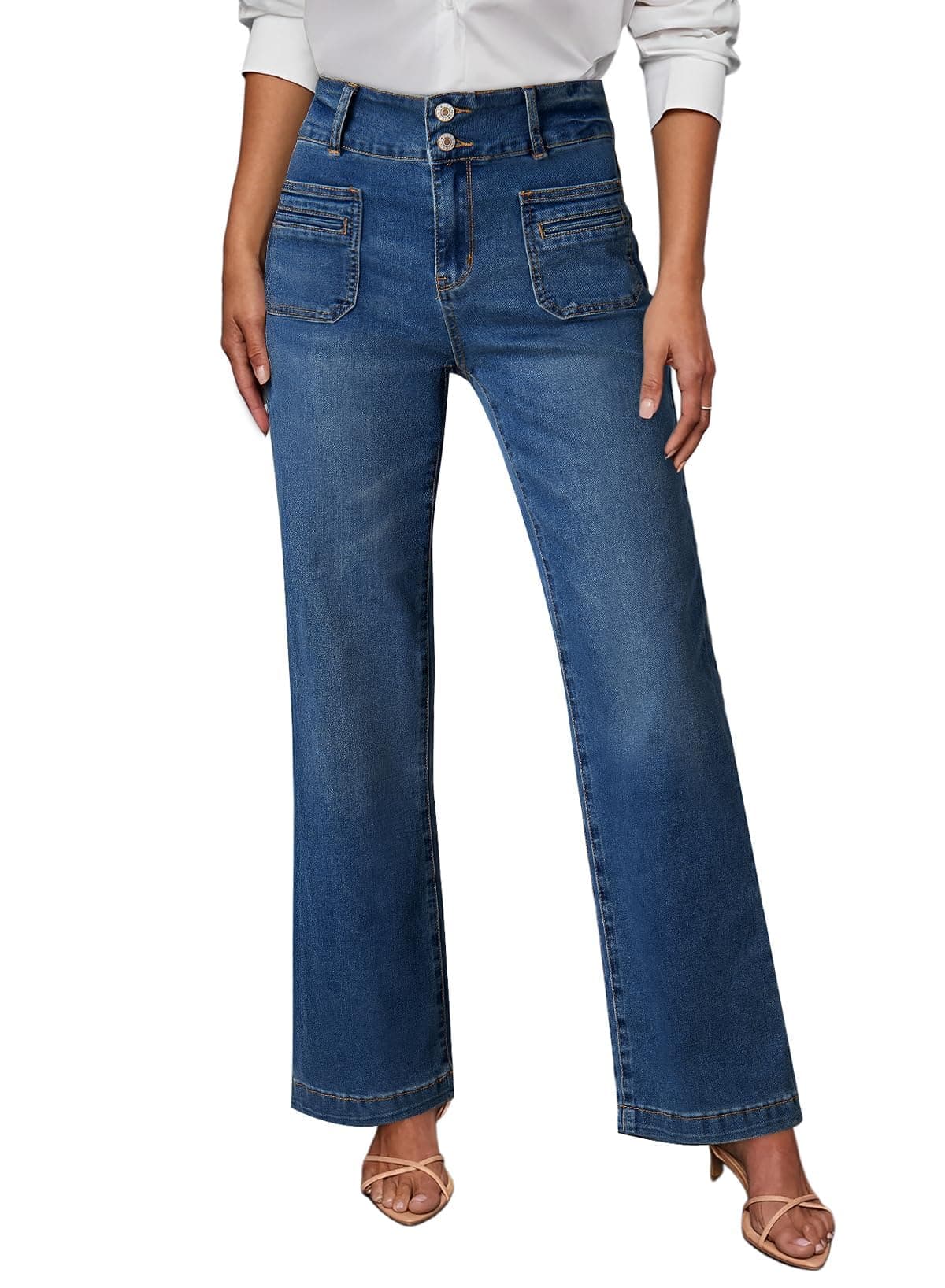 Sidefeel Women's Jeans Wide Leg High Waisted Straight Leg Fall Outfit Stretchy Denim Pants Blue Size 4