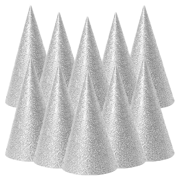 Festiko® Silver Glitter Cone Party Hats (54 Pcs), Theme Birthday Supplies, Return Gifts for Kids, Gift Accessories, Party Items, Paper Cone Party Hats/Cap, Party wearables