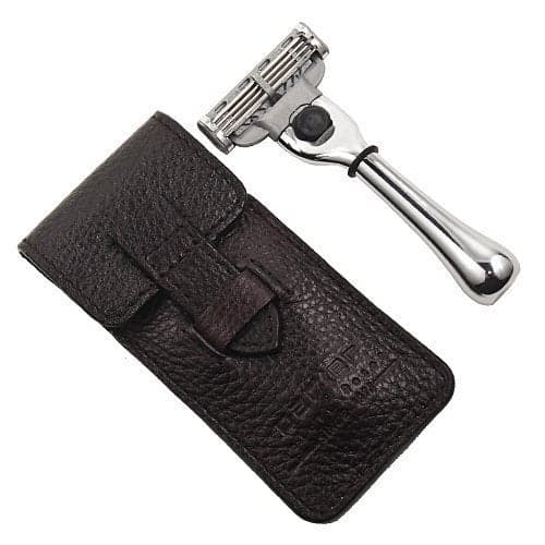 Parker Chrome Handle Travel Mach 3 Razor Genuine Leather Case Included