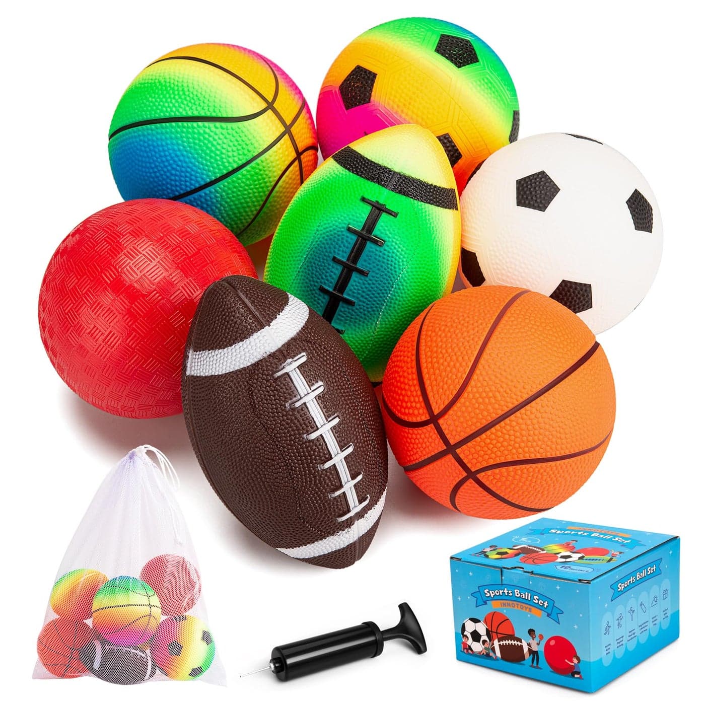 Balls for Toddlers 1-3 - Toddler Toys Indoor Outdoor - 5" Small Playground Balls Rubber for Babies Kids - 2 Footballs, 2 Basketballs, 2 Soccer Balls and 1 Dodge Kickball - Easter Basket Stuffers Gift
