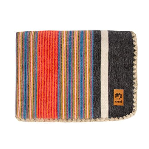 ALPAKITAS Alpaca Wool Blanket Throw Large Beautiful Warm Stripes 64 x 45 inches UltraSoft Hypoallergenic and Breathable NonItchy or Scratchy Orange and Blue