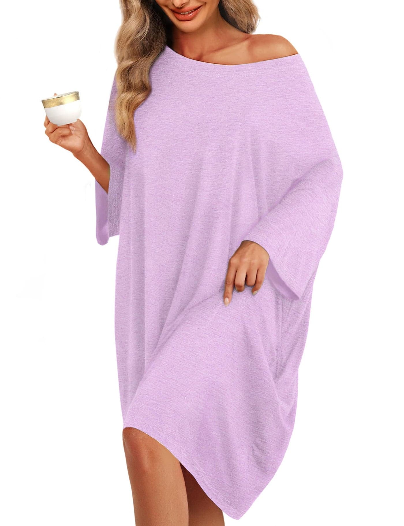 KFUBUO Oversized Pajamas Dress Shirts for Women Plus Size Nightgowns Sleep T Purple Sleepwear With Pocket Fit Maternity Fit S5XL