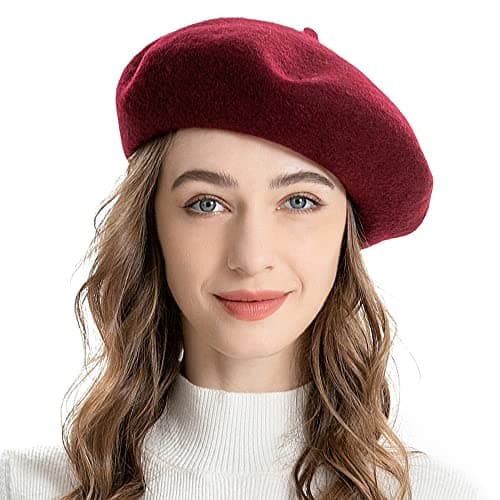 ZLYC Wool Beret Hat Classic Solid Color French Beret for Women (Burgundy)
