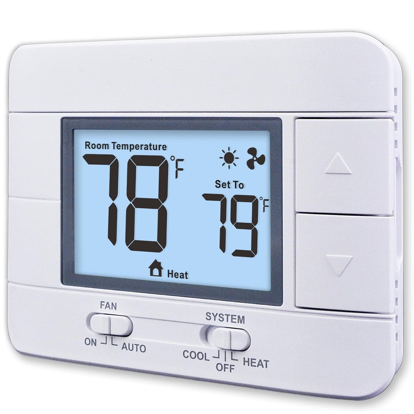 Aowel Non Programmable Thermostat for Home 1 Heat 1 Cool SingleStage System with Room Temperature Humidity Monitor LCD White Backlit Screen