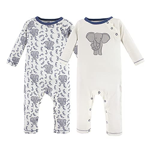 Touched by Nature unisex baby Organic Cotton Coveralls Romper, Elephant, 9-12 Months US