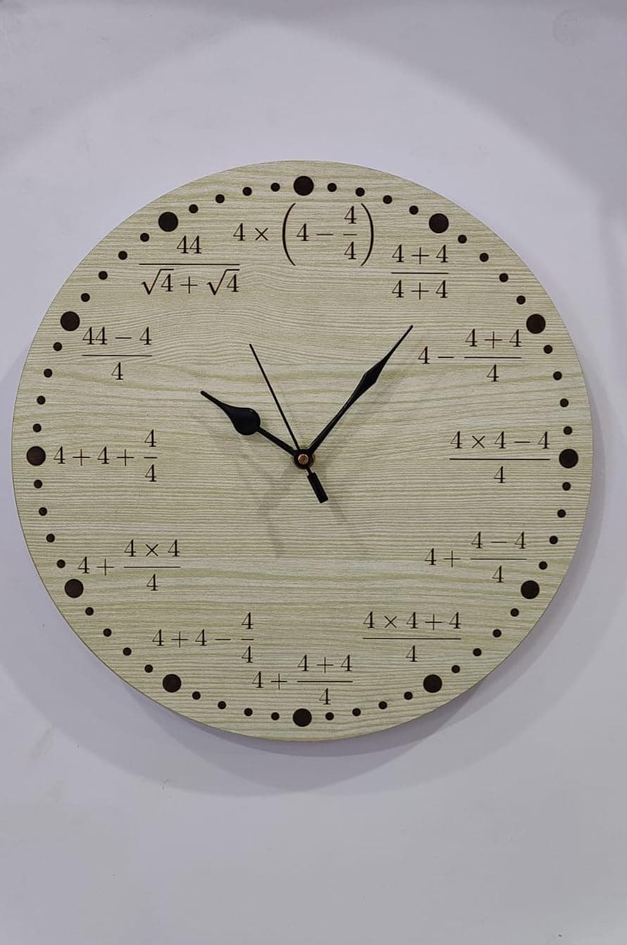 MeeCraft Mathematical Wooden Wall Clock 29x29 cm, Timeless Wood Rustic Charm Clock Elegant Woodgrain Vintage Timber Timepiece.