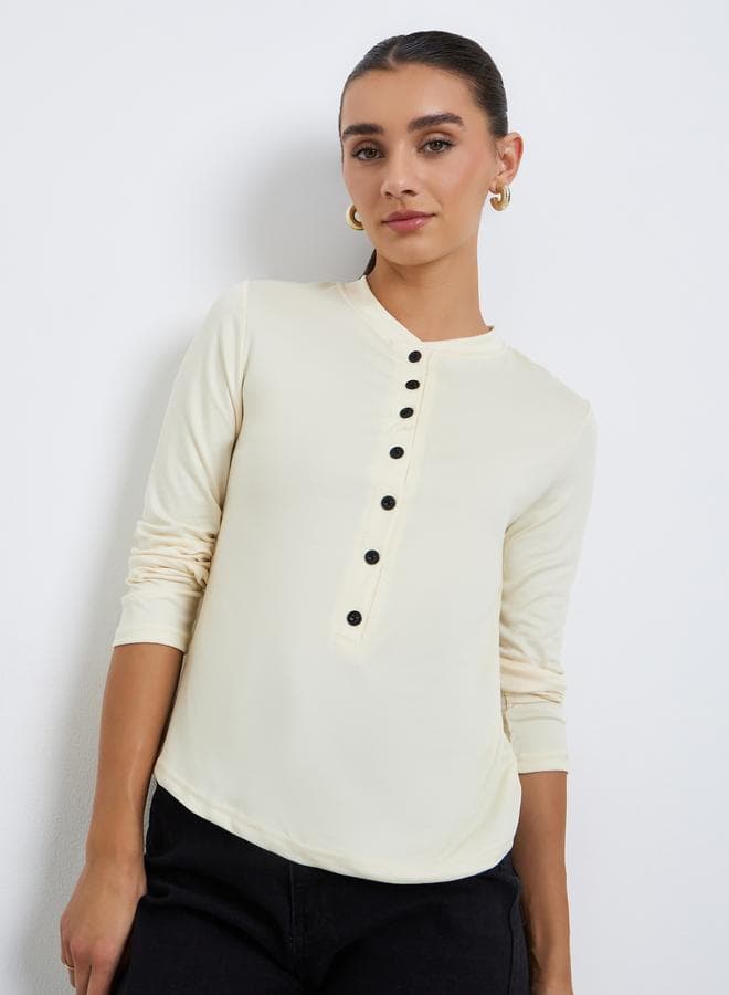 Women Button-Front Long Sleeve T-Shirt