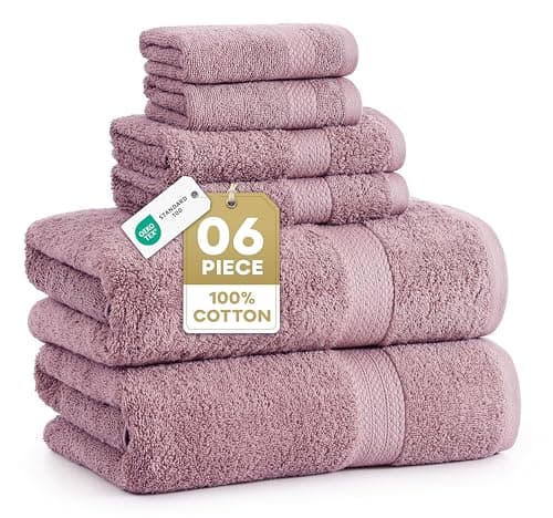 LANE LINEN 100% Cotton Turkish Towels for Bathroom - 6 Piece - Softer & Highly Absorbent - 2 Bath, 2 Wash cloths, 2 Hand Towels - Complete Family Set, Hotel Quality & Gentle on Skin - Wistful Mauve