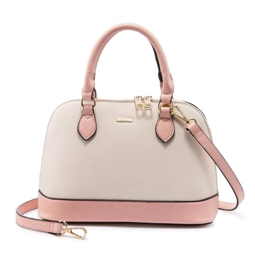 Small Crossbody Bags for Women Classic Double Zip Top Handle Dome Satchel Bag Shoulder Purse Pink&Beige